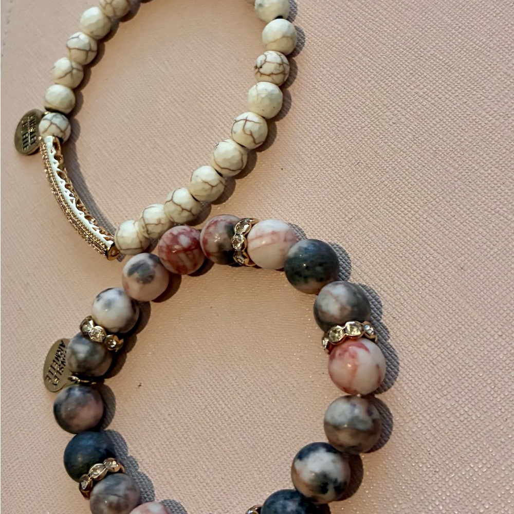 Kinsley Armelle Women's Beaded Stretch Bracelet - White & Pink Set - Picture 2 of 3